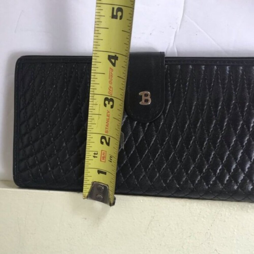 BALLY 80s Vintage Quilted Lambskin Logo Wallet Clutch Black Fold Zipper Bag Gold - Picture 15 of 16